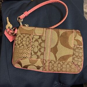 Coach Signature Pink Tan Wristlet